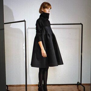 FASADA Women's Edgy Black Neoprene Turtleneck Voluminous Dress w/Folds, Size S